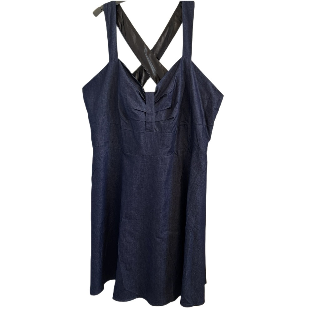 City Chic Fit Flare Denim Midi Dress Pockets Minimalist 90s Preppy Size XXL